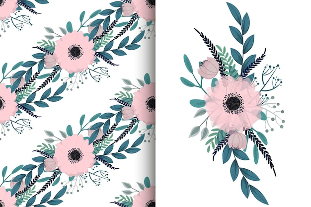 Ramo de flores con patrones sin fisuras Conjunto de fondo floral