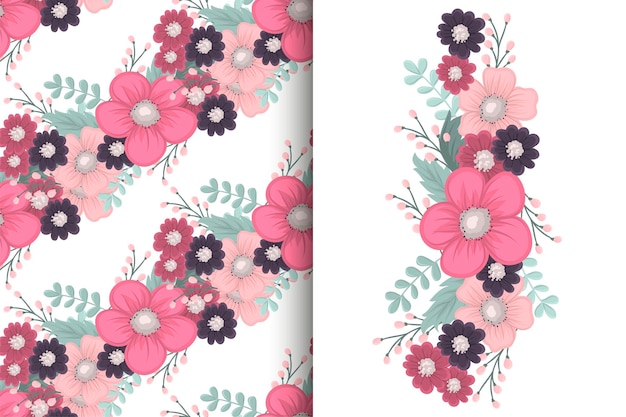 Ramo de flores con patrones sin fisuras Conjunto de fondo floral