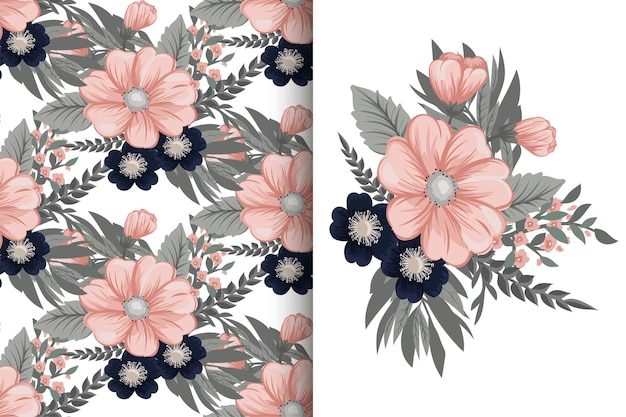 Ramo de flores con patrones sin fisuras Conjunto de fondo floral
