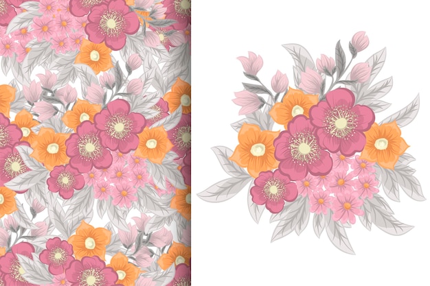 Ramo de flores con patrones sin fisuras Conjunto de fondo floral