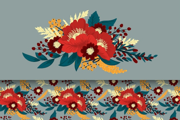 Ramo de flores con patrones sin fisuras Conjunto de fondo floral