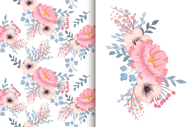 Ramo de flores con patrones sin fisuras Conjunto de fondo floral