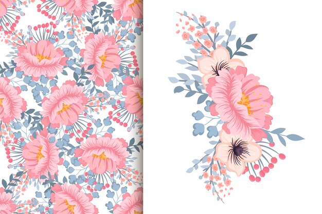 Ramo de flores con patrones sin fisuras Conjunto de fondo floral