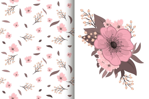 Ramo de flores con patrones sin fisuras Conjunto de fondo floral