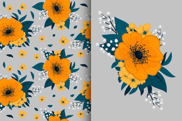 Ramo de flores con patrones sin fisuras Conjunto de fondo floral