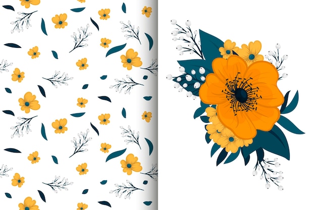 Ramo de flores con patrones sin fisuras Conjunto de fondo floral