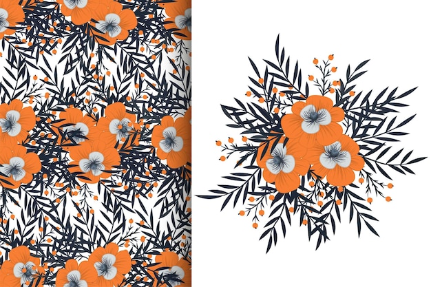 Ramo de flores con patrones sin fisuras Conjunto de fondo floral