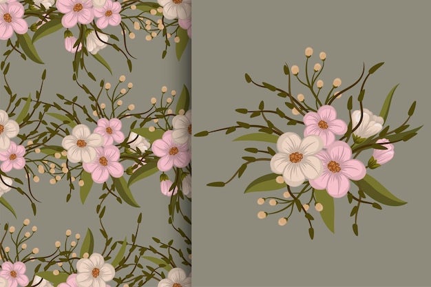 Ramo de flores con patrones sin fisuras Conjunto de fondo floral