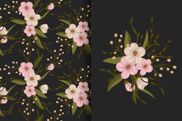 Ramo de flores con patrones sin fisuras Conjunto de fondo floral