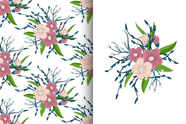 Ramo de flores con patrones sin fisuras Conjunto de fondo floral