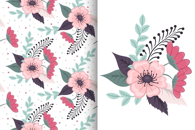 Ramo de flores con patrones sin fisuras. Conjunto de fondo floral