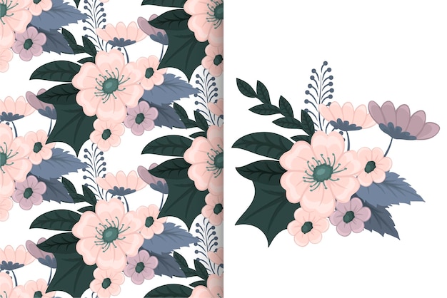 Ramo de flores con patrones sin fisuras Conjunto de fondo floral