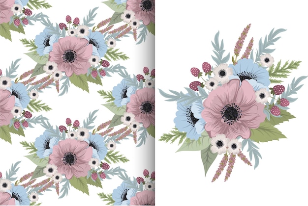 Ramo de flores con patrones sin fisuras. Conjunto de fondo floral