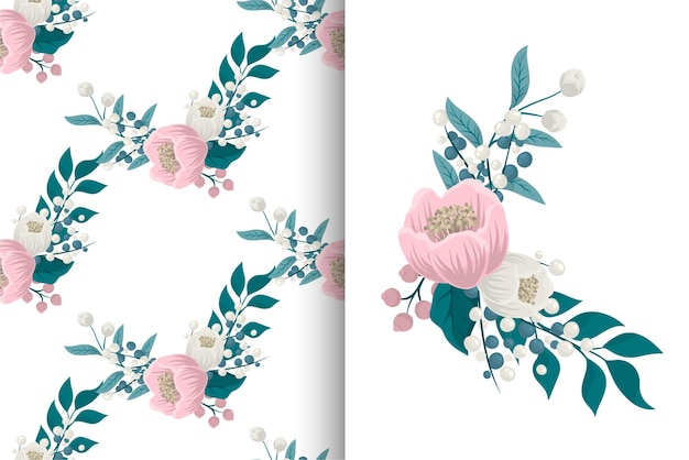 Ramo de flores con patrones sin fisuras. Conjunto de fondo floral