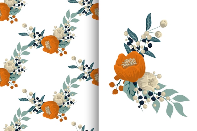 Ramo de flores con patrones sin fisuras. Conjunto de fondo floral