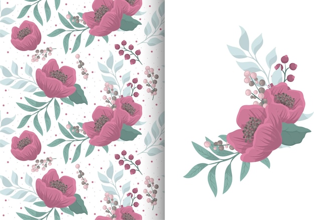 Ramo de flores con patrones sin fisuras. Conjunto de fondo floral