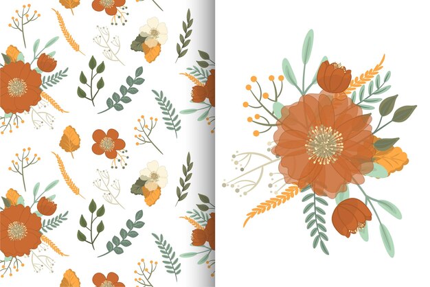 Ramo de flores con patrones sin fisuras. Conjunto de fondo floral