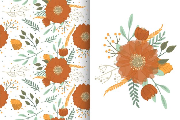Ramo de flores con patrones sin fisuras. Conjunto de fondo floral
