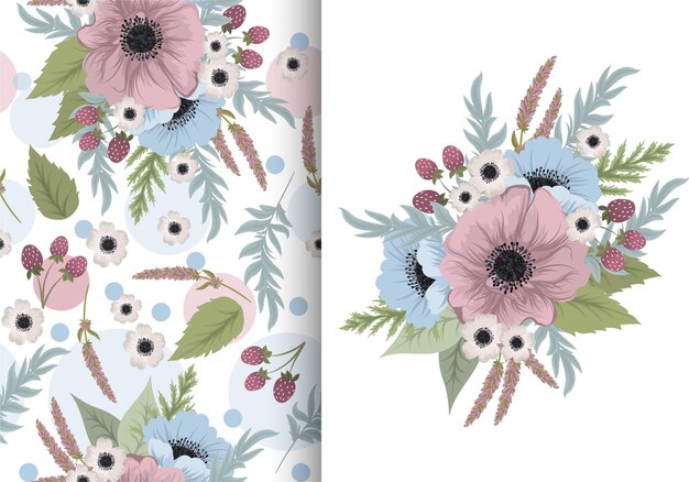 Ramo de flores con patrones sin fisuras. Conjunto de fondo floral