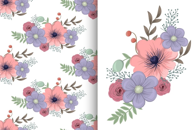 Ramo de flores con patrones sin fisuras Conjunto de fondo floral