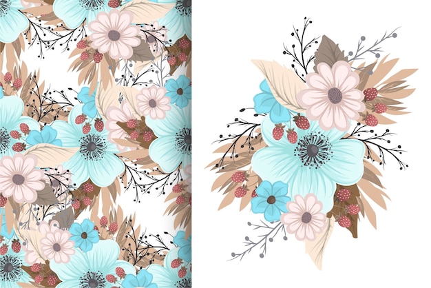 Ramo de flores con patrones sin fisuras Conjunto de fondo floral
