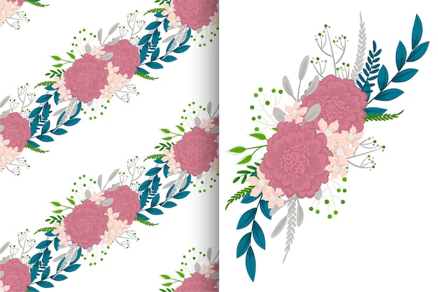 Ramo de flores con patrones sin fisuras. Conjunto de fondo floral