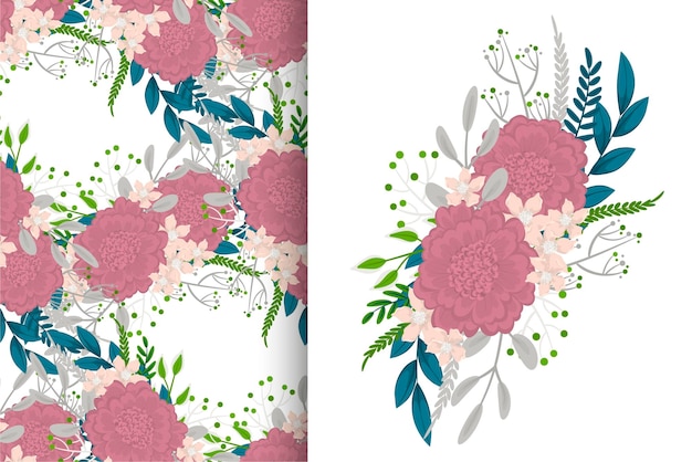 Ramo de flores con patrones sin fisuras. Conjunto de fondo floral