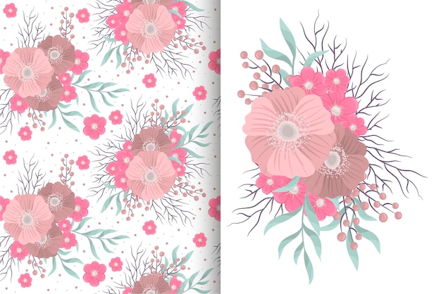 Ramo de flores con patrones sin fisuras. Conjunto de fondo floral