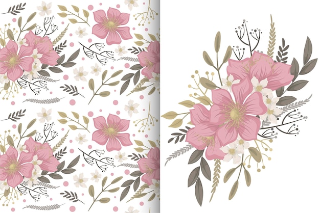 Ramo de flores con patrones sin fisuras. Conjunto de fondo floral