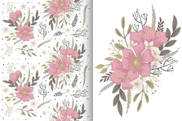 Ramo de flores con patrones sin fisuras. Conjunto de fondo floral