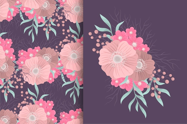 Ramo de flores con patrones sin fisuras. Conjunto de fondo floral