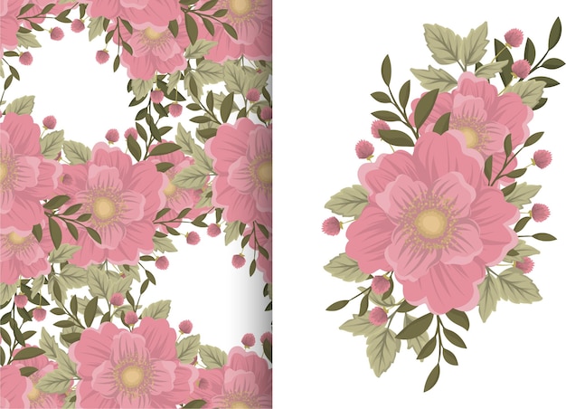 Ramo de flores con patrones sin fisuras. Conjunto de fondo floral