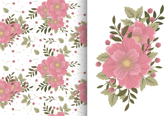 Ramo de flores con patrones sin fisuras. Conjunto de fondo floral