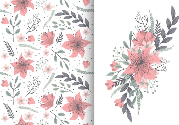 Ramo de flores con patrones sin fisuras. Conjunto de fondo floral