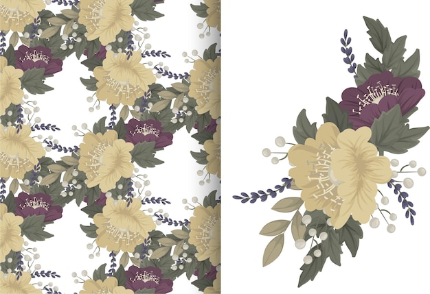 Ramo de flores con patrones sin fisuras. Conjunto de fondo floral
