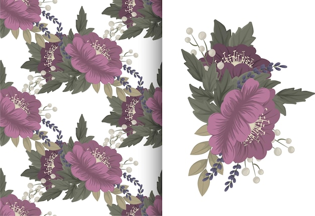 Ramo de flores con patrones sin fisuras. Conjunto de fondo floral