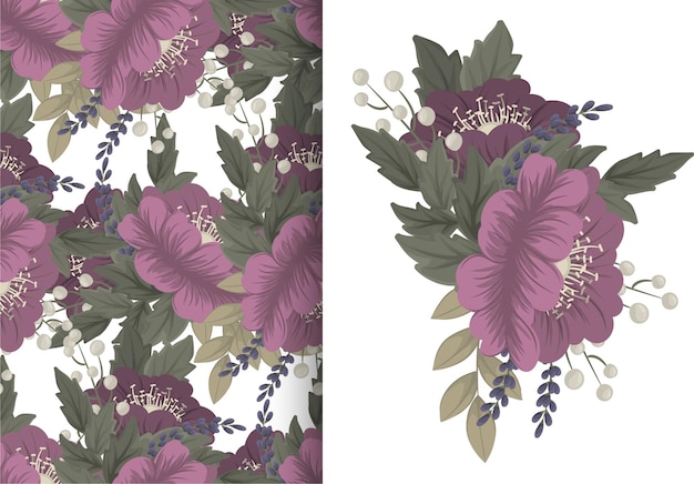 Ramo de flores con patrones sin fisuras. Conjunto de fondo floral