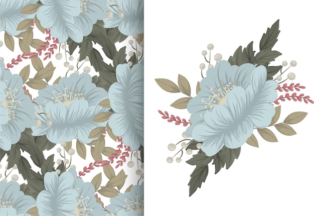 Ramo de flores con patrones sin fisuras. Conjunto de fondo floral