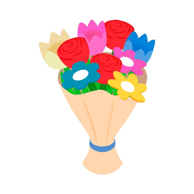 Ramo de flores de primavera icono isométrico 3d sobre un fondo blanco