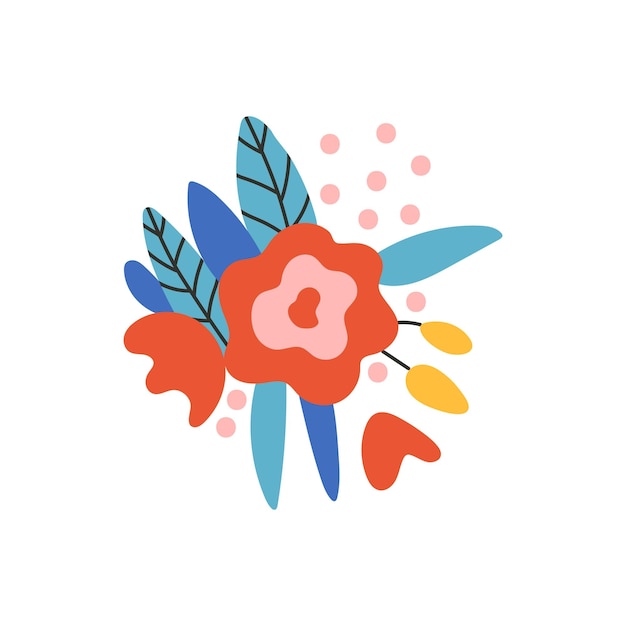 Ramo con flores, ramas y hojas Símbolo de amor romance Diseño para el día de San Valentín Elemento de primavera