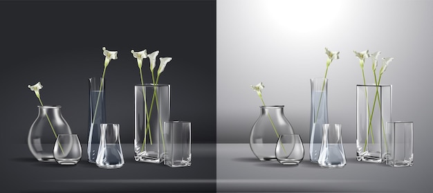 Vector ramo de flores realista en un vaso de agua