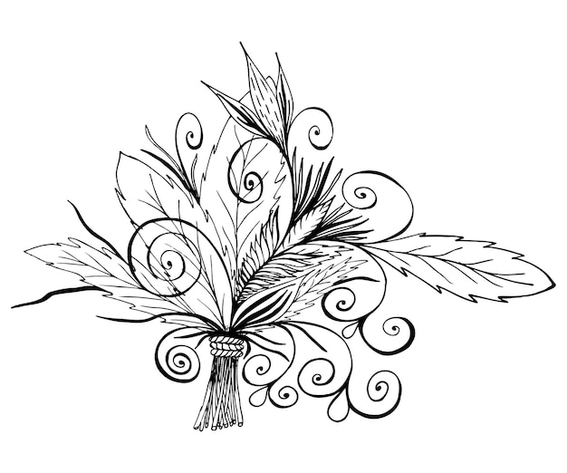 ramo de flores rústicas en estilo doodle en blanco y negro