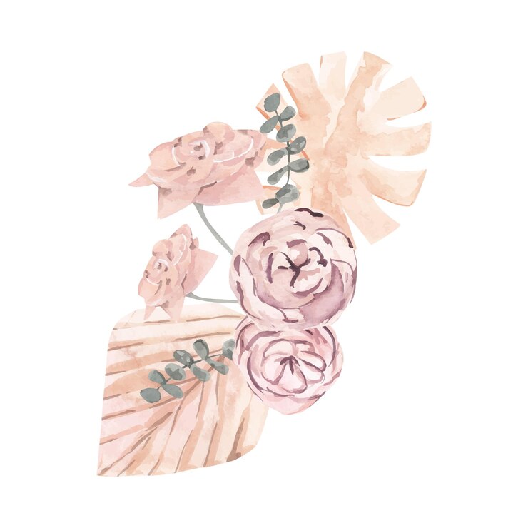 Ramo de flores secas de palma y desierto por invitación Ramo de flores secas Ilustración acuarela