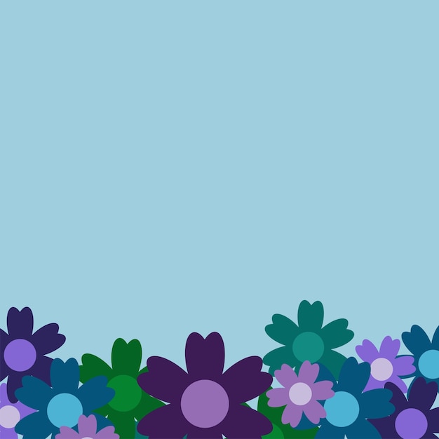 Ramo de flores sencillo de color sobre fondo azul Marco con decoración Tarjeta para bodas cumpleaños vacaciones Ilustración de telón de fondo vectorial