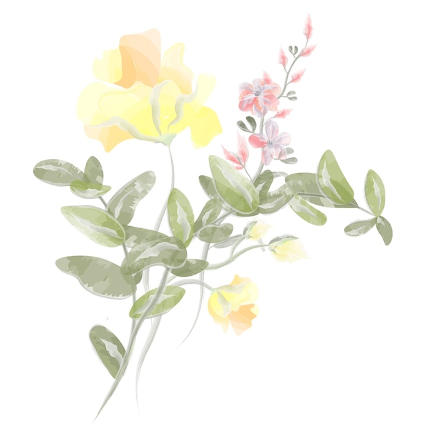 ramo de flores silvestres composición con grandes flores amarillas vector acuarela