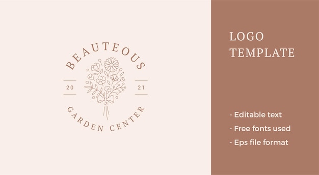 Ramo de flores silvestres decorativas elegantes orgánicas con vector de logotipo minimalista de círculo de cinta de arco