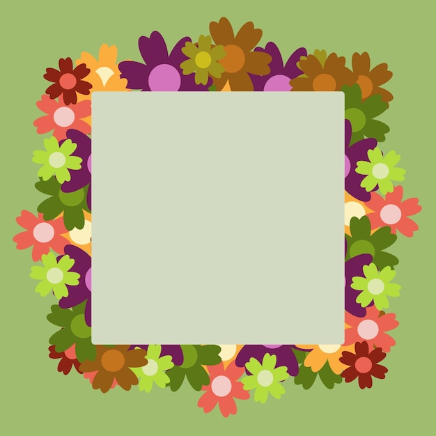 Ramo de flores simple de color sobre fondo verde Marco con decoración Tarjeta para boda cumpleaños vacaciones Ilustración de fondo vectorial