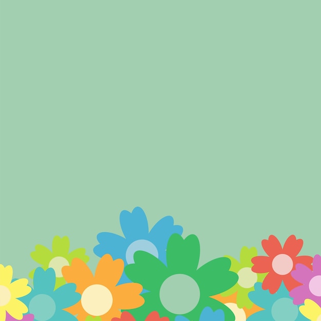 Vector ramo de flores simple color sobre fondo verde marco con decoración