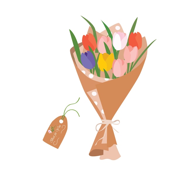Ramo de flores de tulipanes Ramo de flores de tulipanes Ilustración vectorial Flor de primavera Ramo floral