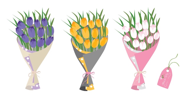 Ramo de flores de tulipanes Ramo de flores de tulipanes Ilustración vectorial Flor de primavera Ramo floral